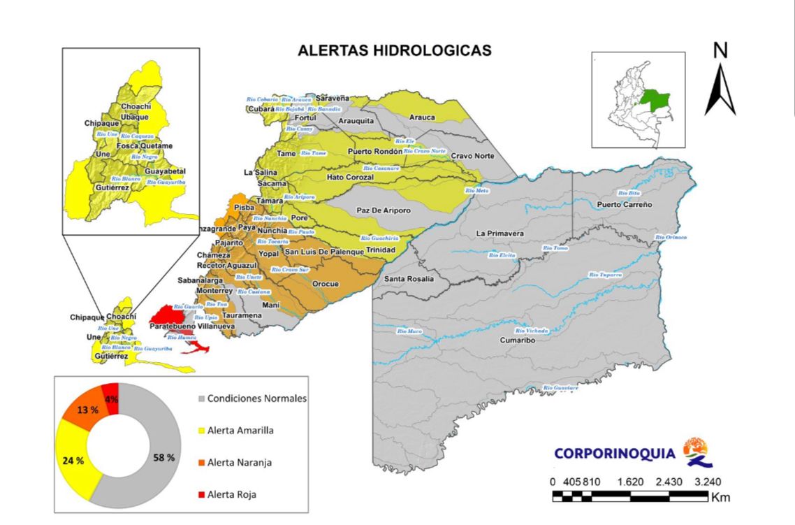 Aumentan alertas por deslizamientos y eventos hidrológicos en la jurisdicción de Corporinoquia.