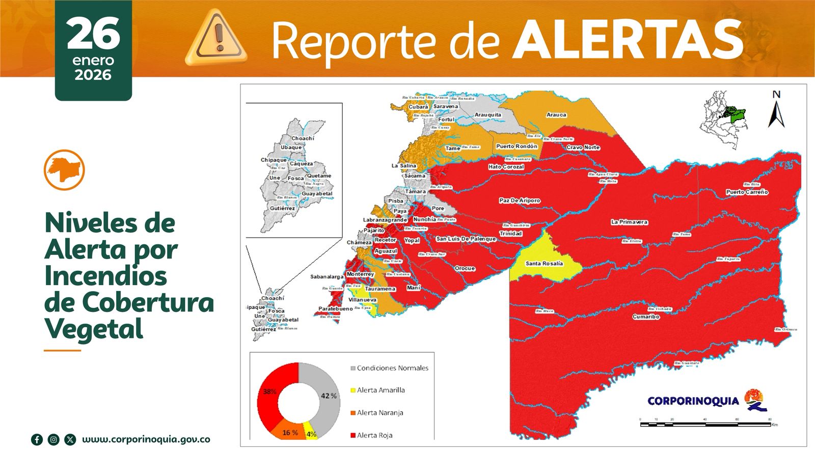 Casanare y Vichada en alerta roja por incendios de cobertura vegetal