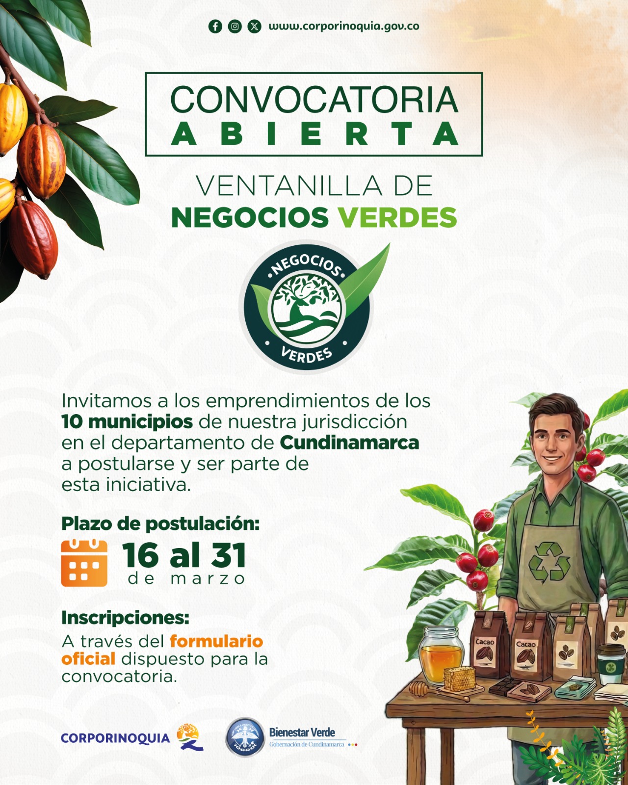 Corporinoquia y Gobernación de Cundinamarca lanzan convocatoria para fortalecer emprendimientos sostenibles a través de la Ventanilla de Negocios Verdes