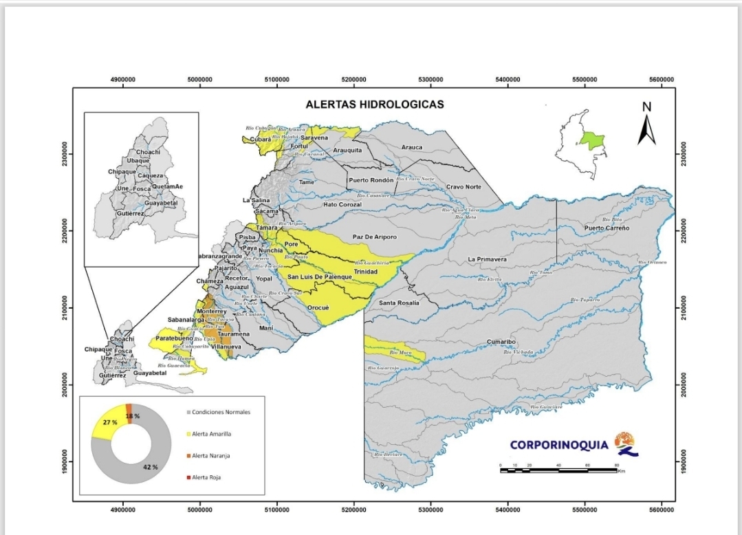 Corporinoquia presenta reporte de alertas hidrológicas y por deslizamientos en su jurisdicción