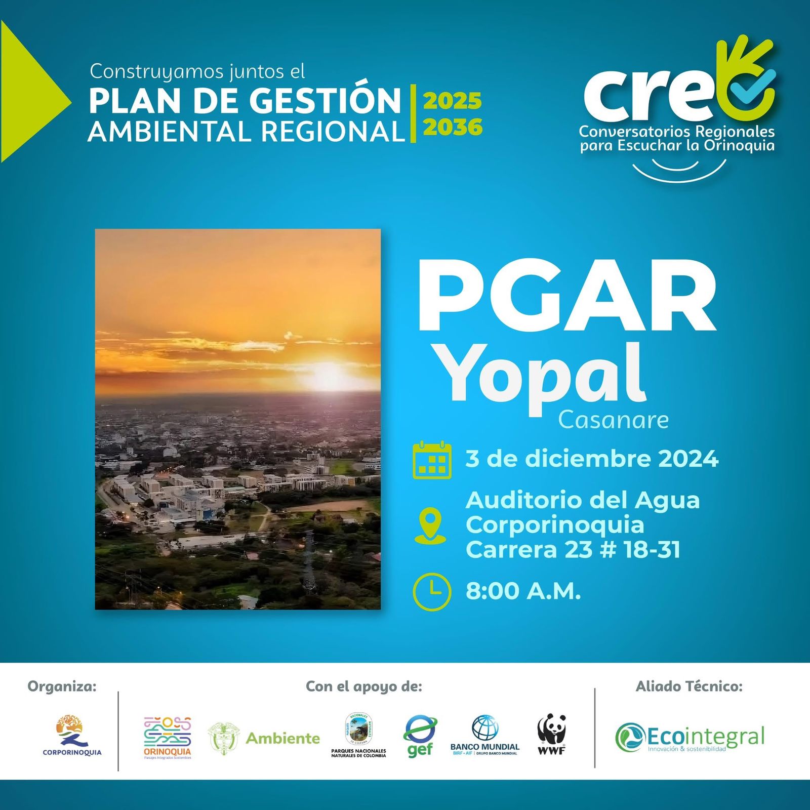 Yopal será escenario de los Conversatorios Regionales CREO-PGAR 2025-2036