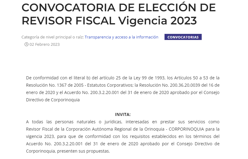 CONVOCATORIA DE ELECCIÓN DE REVISOR FISCAL Vigencia 2023 